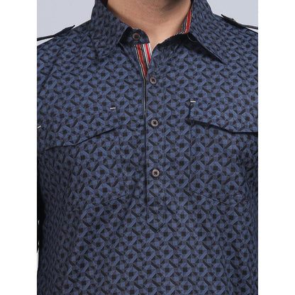 Spring Soul Black Cotton Pathani Full-Sleeves Shirt Collar Kurta In Comfort Fit