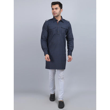 Spring Soul Black Cotton Pathani Full-Sleeves Shirt Collar Kurta In Comfort Fit