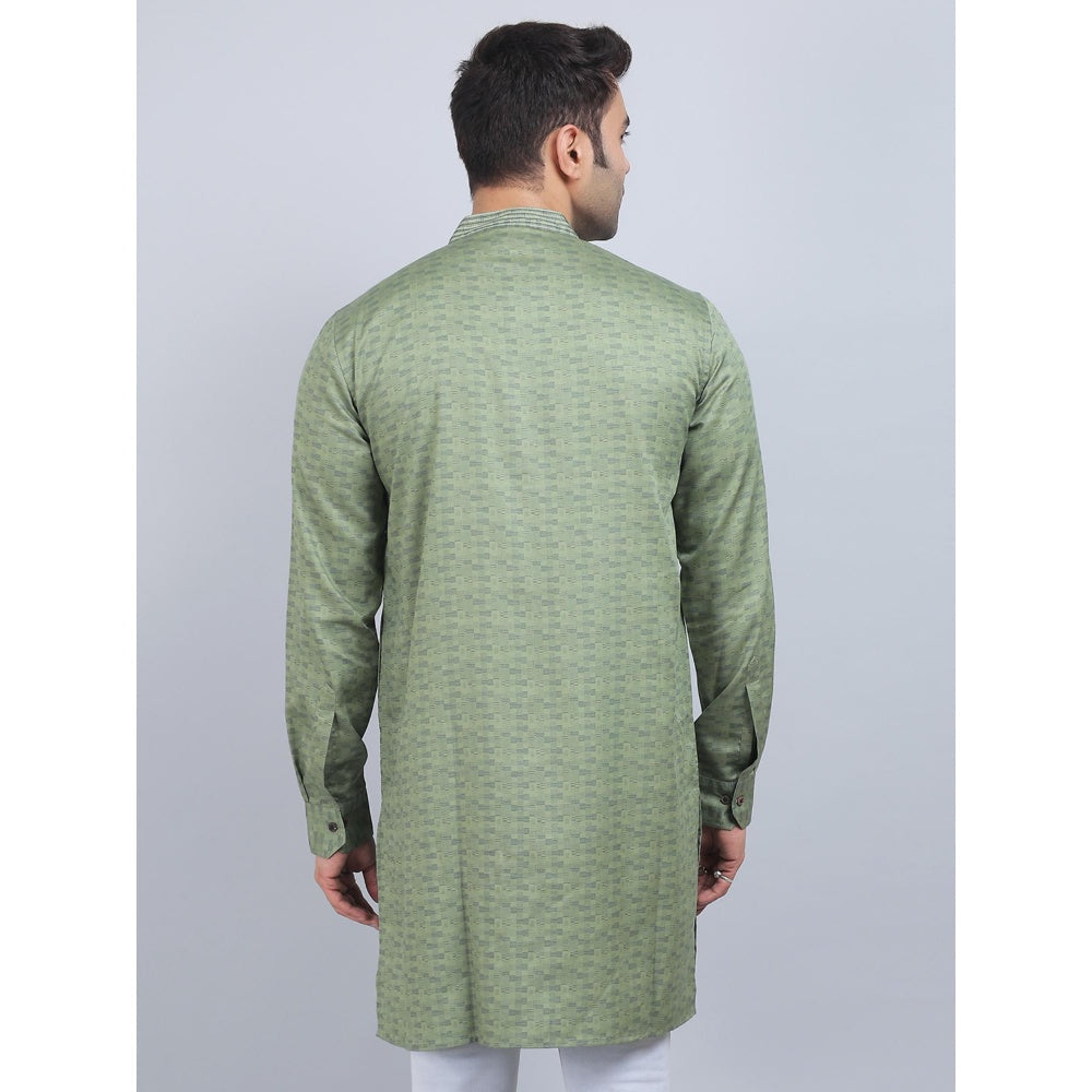 Spring Soul Olive Green Full-Sleeves Band Collar Kurta In Comfort Fit