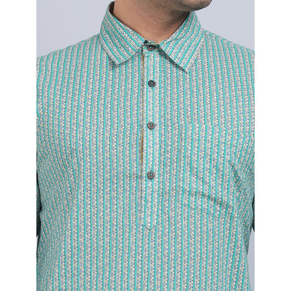Spring Soul Green Shirt Collar Kurta In Comfort Fit