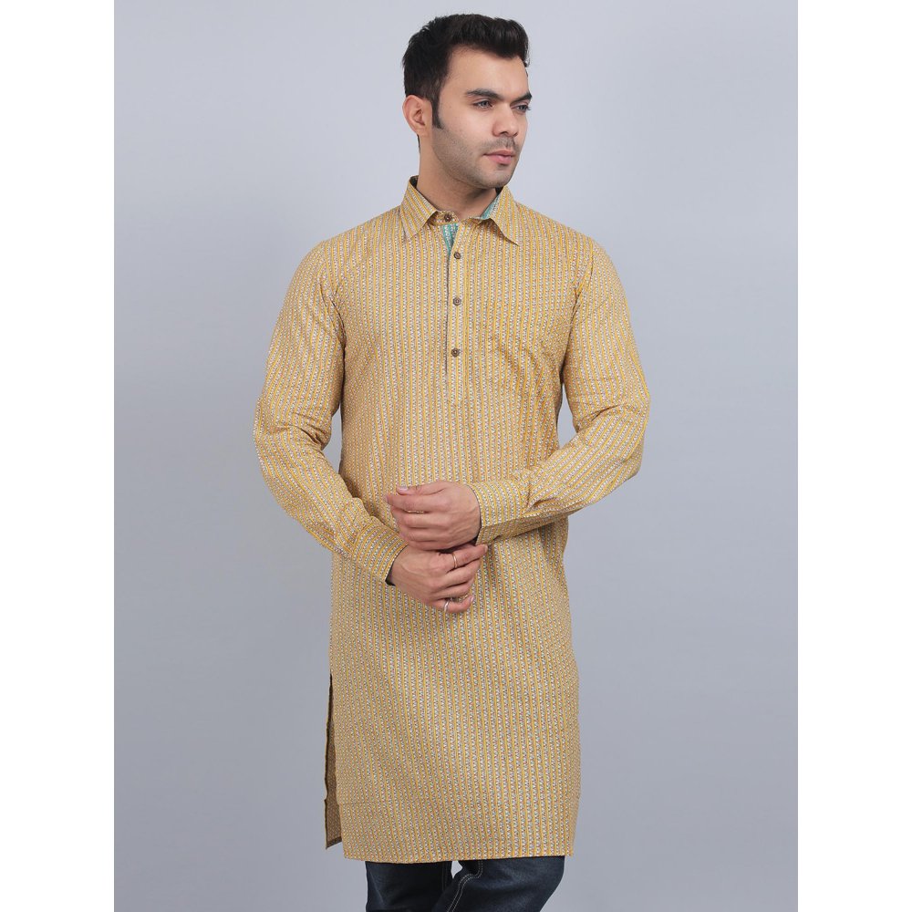 Spring Soul Yellow Shirt Collar Kurta In Comfort Fit