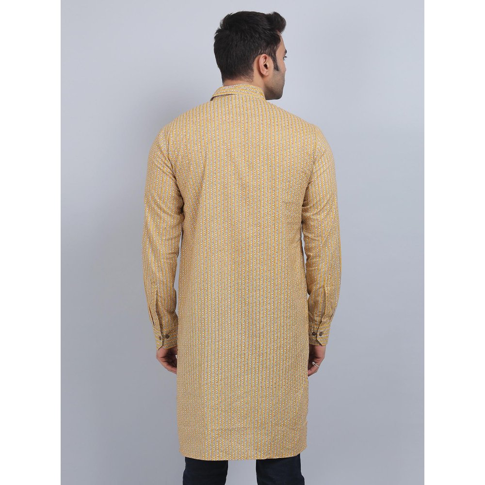 Spring Soul Yellow Shirt Collar Kurta In Comfort Fit