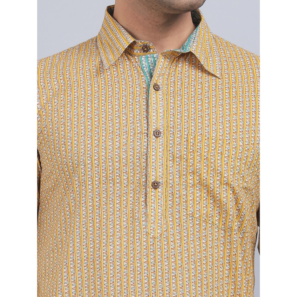 Spring Soul Yellow Shirt Collar Kurta In Comfort Fit