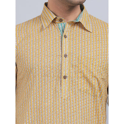 Spring Soul Yellow Shirt Collar Kurta In Comfort Fit