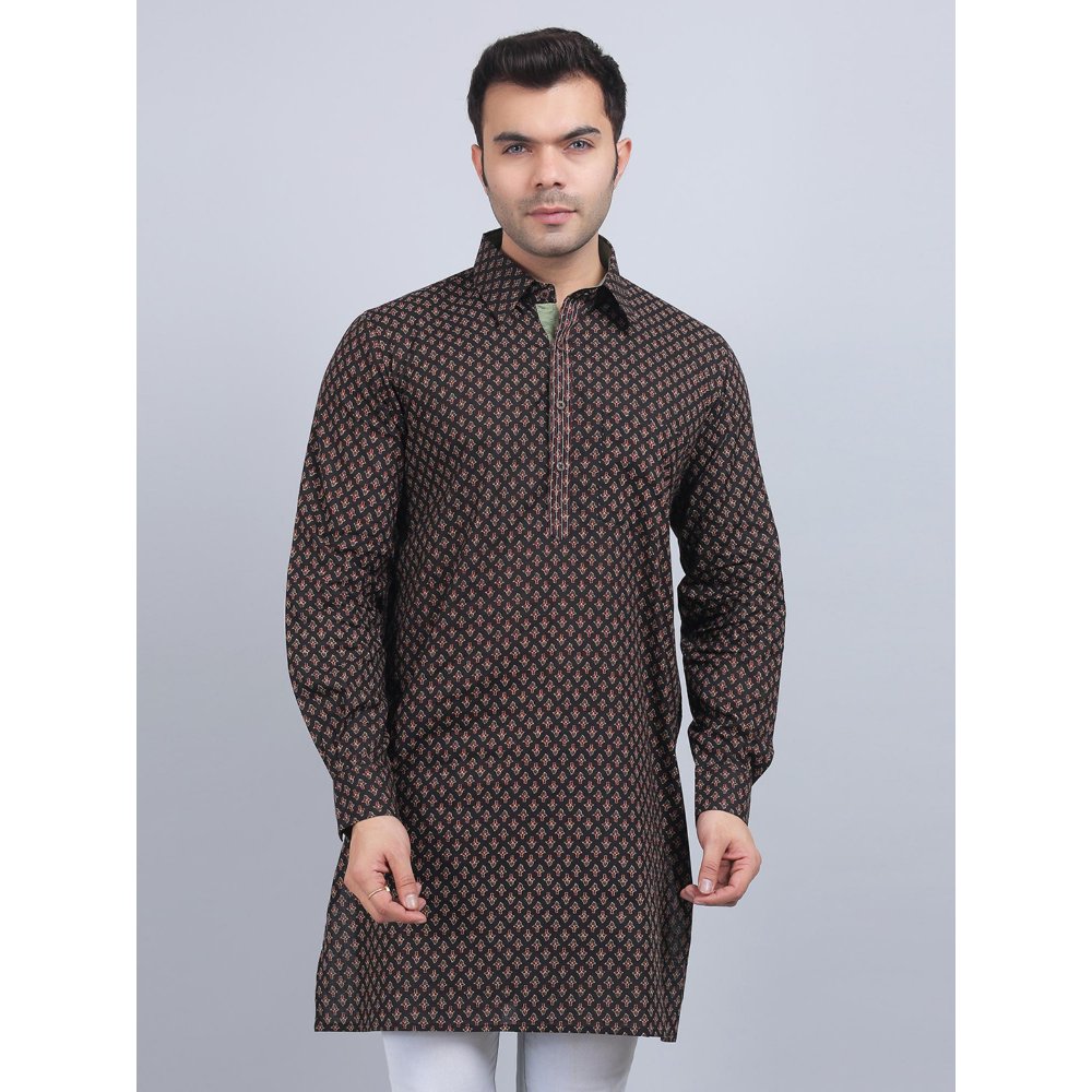 Spring Soul Brown Full-Sleeves Shirt Collar Kurta In Comfort Fit