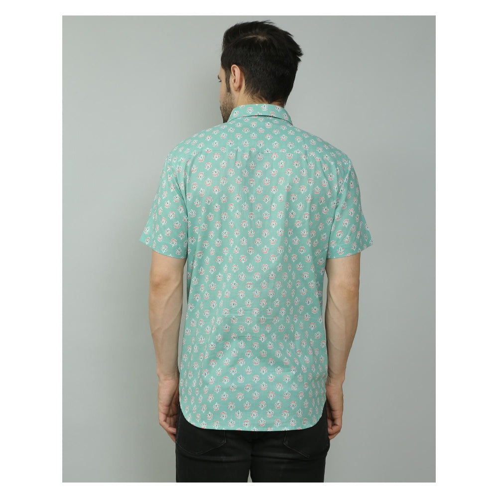 Spring Soul Cotton Printed Half Sleeves Shirt Blue