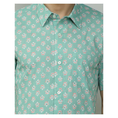 Spring Soul Cotton Printed Half Sleeves Shirt Blue