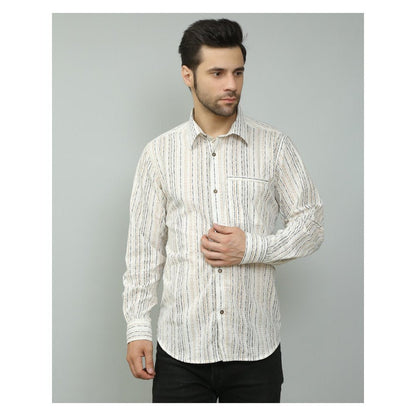 Spring Soul Cotton Printed Full Sleeves Shirt White