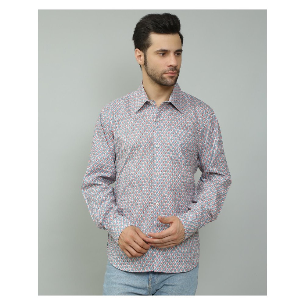 Spring Soul Cotton Printed Full Sleeves Shirt Blue