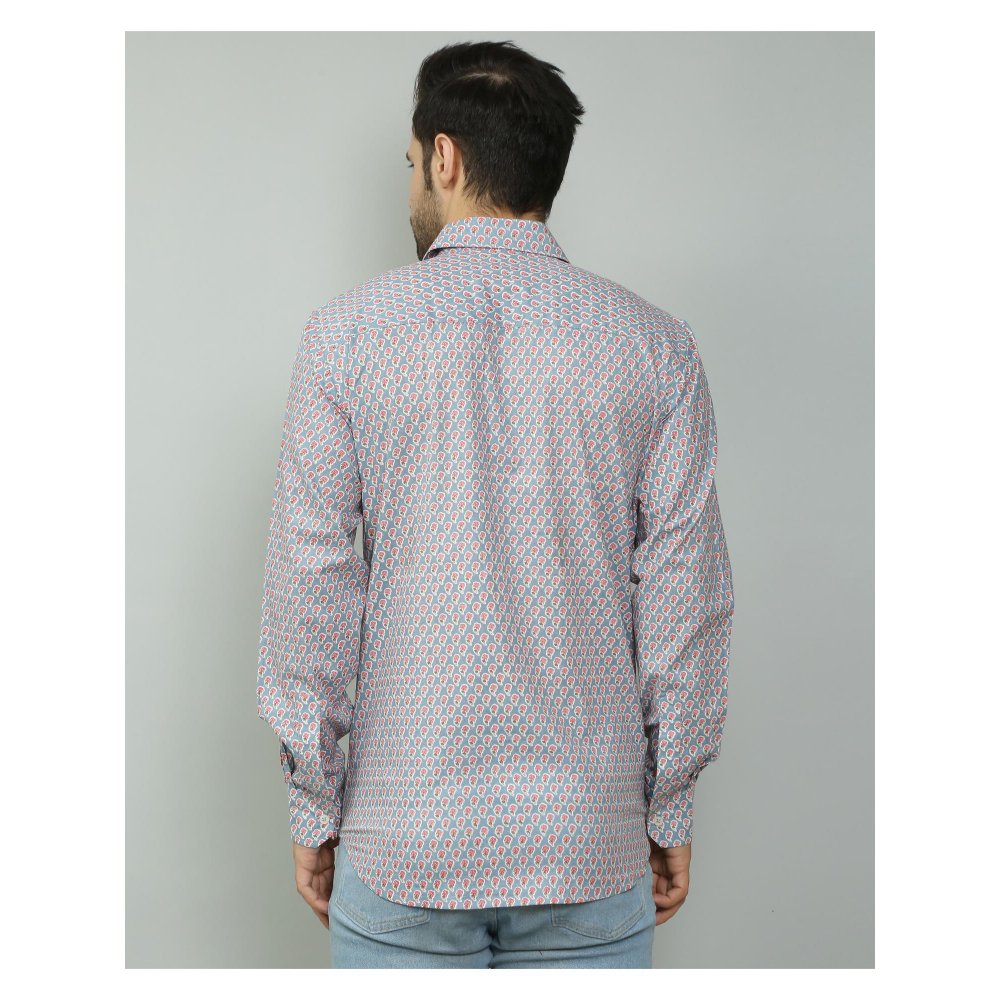 Spring Soul Cotton Printed Full Sleeves Shirt Blue