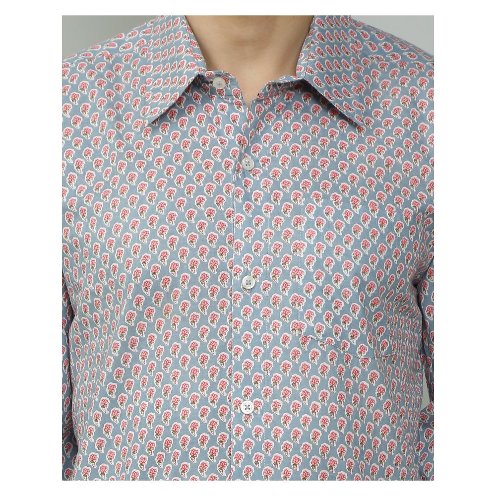 Spring Soul Cotton Printed Full Sleeves Shirt Blue