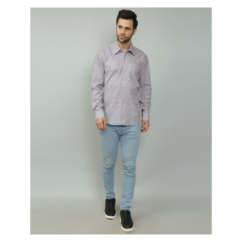 Spring Soul Cotton Printed Full Sleeves Shirt Blue