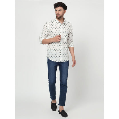 Spring Soul Cotton Printed Full Sleeves Shirt White