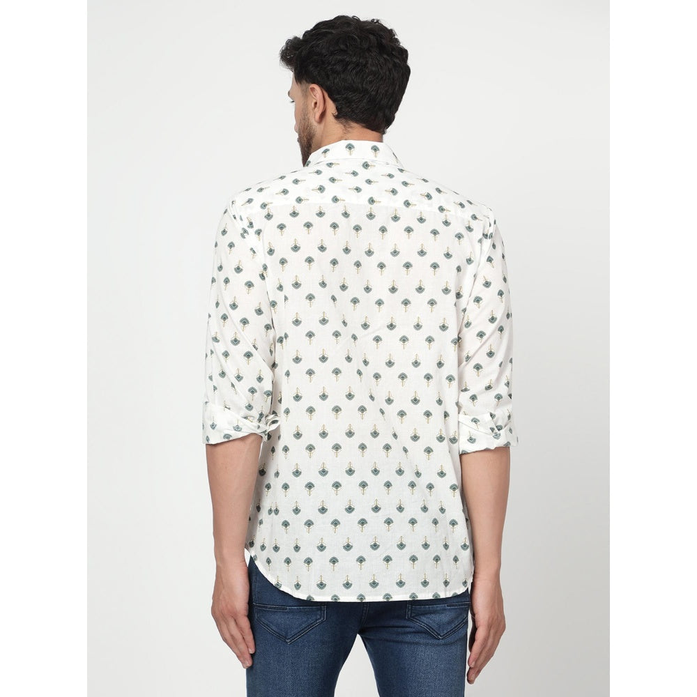 Spring Soul Cotton Printed Full Sleeves Shirt White