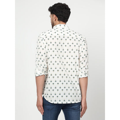 Spring Soul Cotton Printed Full Sleeves Shirt White