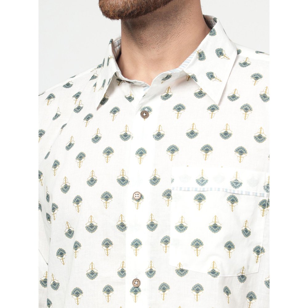 Spring Soul Cotton Printed Full Sleeves Shirt White