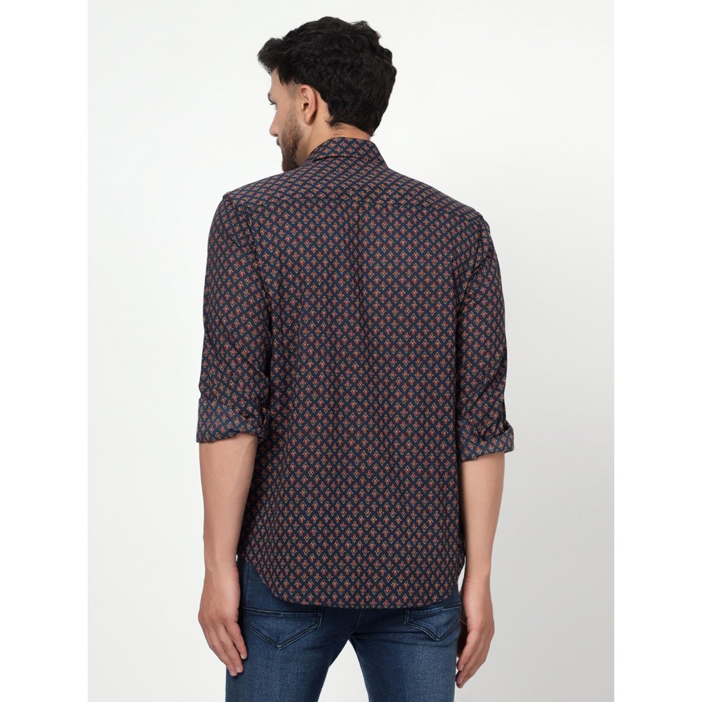 Spring Soul Cotton Printed Full Sleeves Shirt Navy Blue