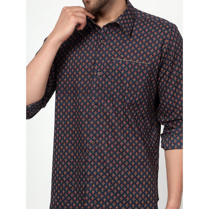 Spring Soul Cotton Printed Full Sleeves Shirt Navy Blue