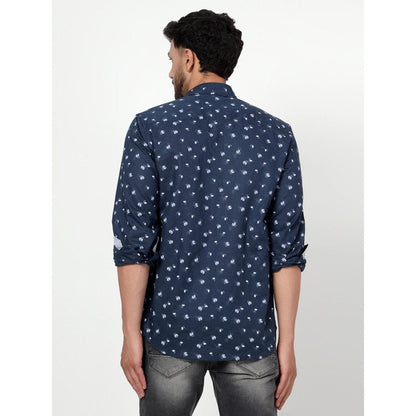 Spring Soul Cotton Linen Printed Full Sleeves Shirt Blue