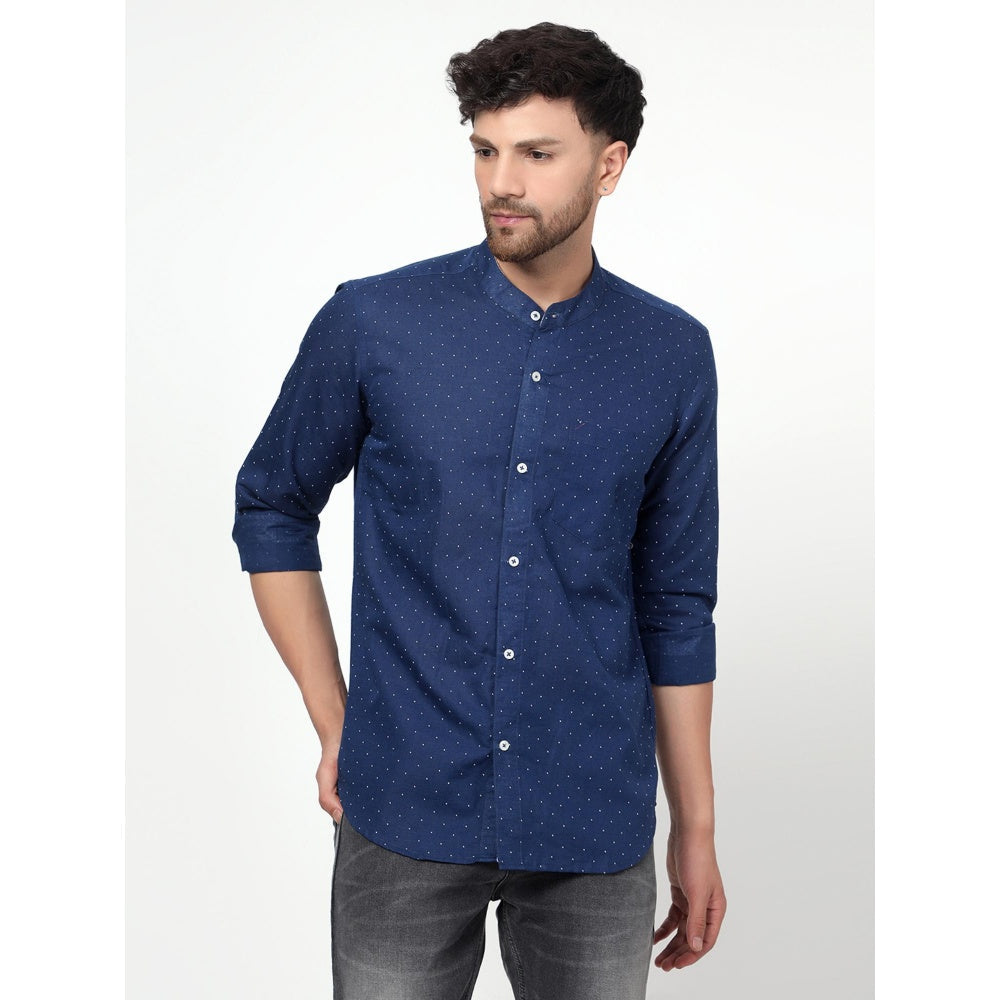 Spring Soul Cotton Linen Printed Full Sleeves Shirt Blue