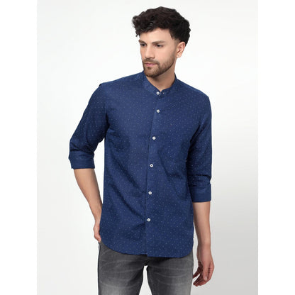 Spring Soul Cotton Linen Printed Full Sleeves Shirt Blue