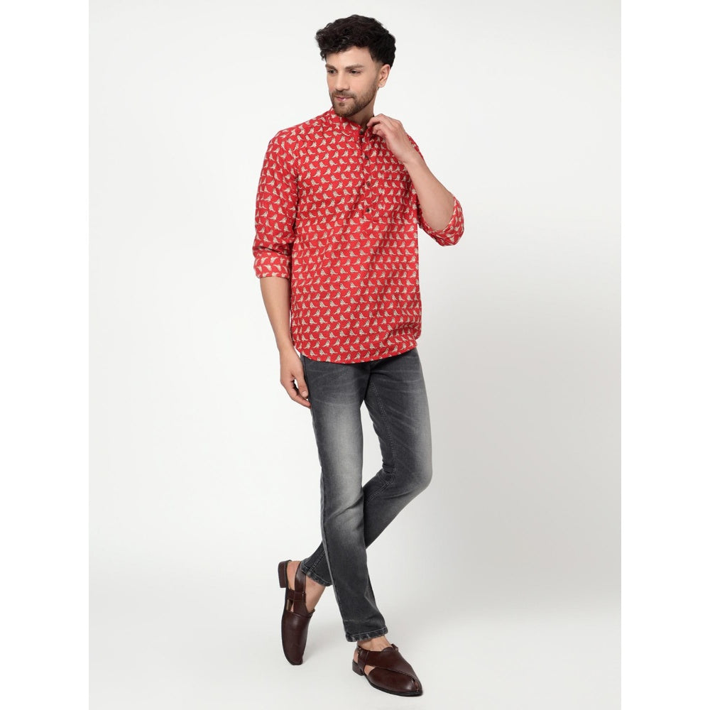 Spring Soul Cotton Printed Full Sleeves Shirt Red