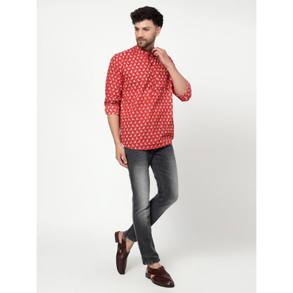 Spring Soul Cotton Printed Full Sleeves Shirt Red