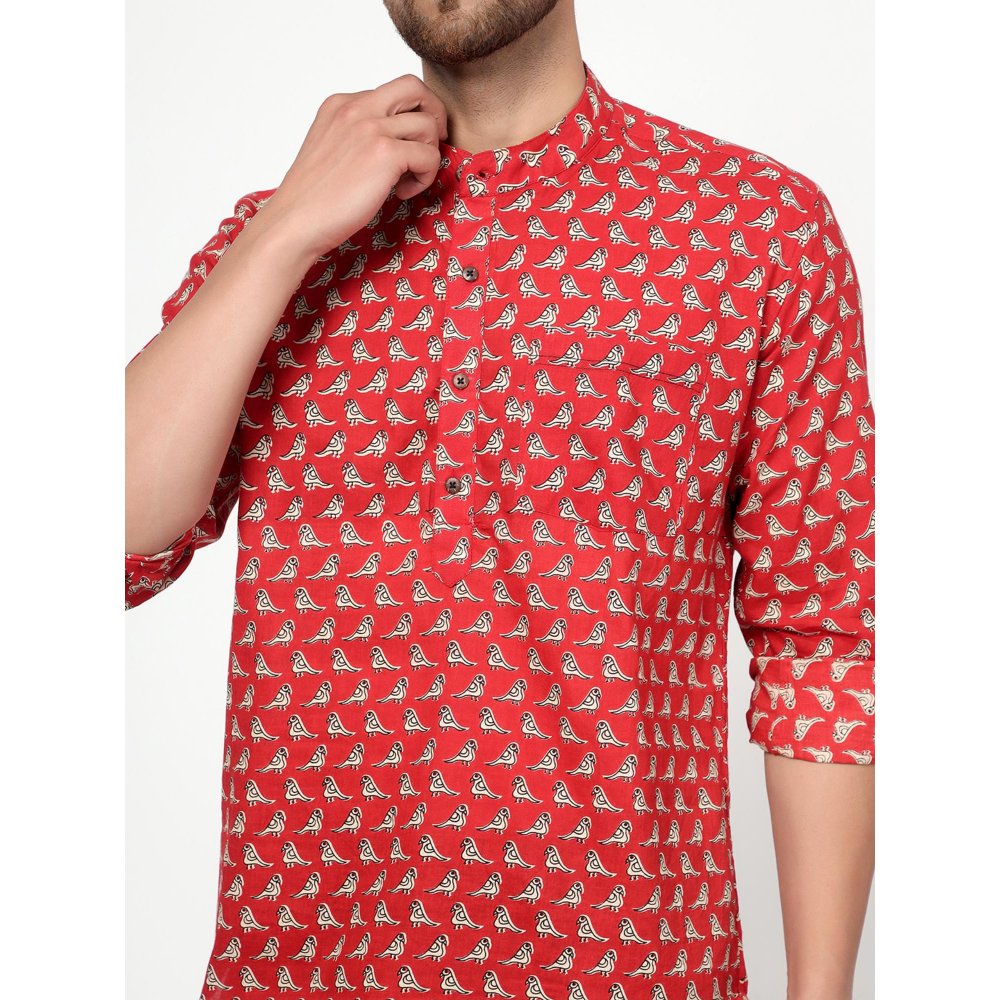 Spring Soul Cotton Printed Full Sleeves Shirt Red