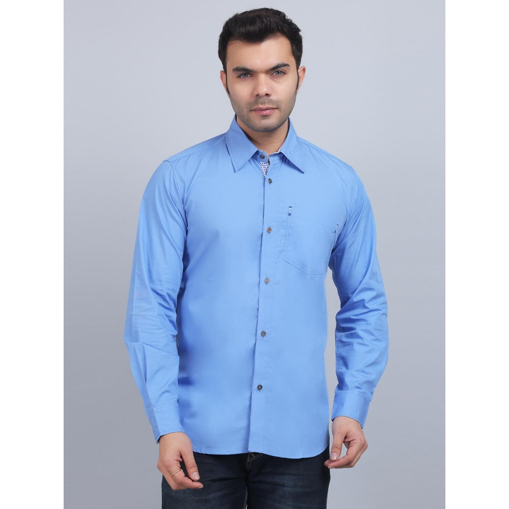 Spring Soul Blue Cotton Solid Full Sleeves Shirt