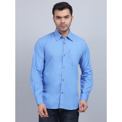 Spring Soul Blue Cotton Solid Full Sleeves Shirt