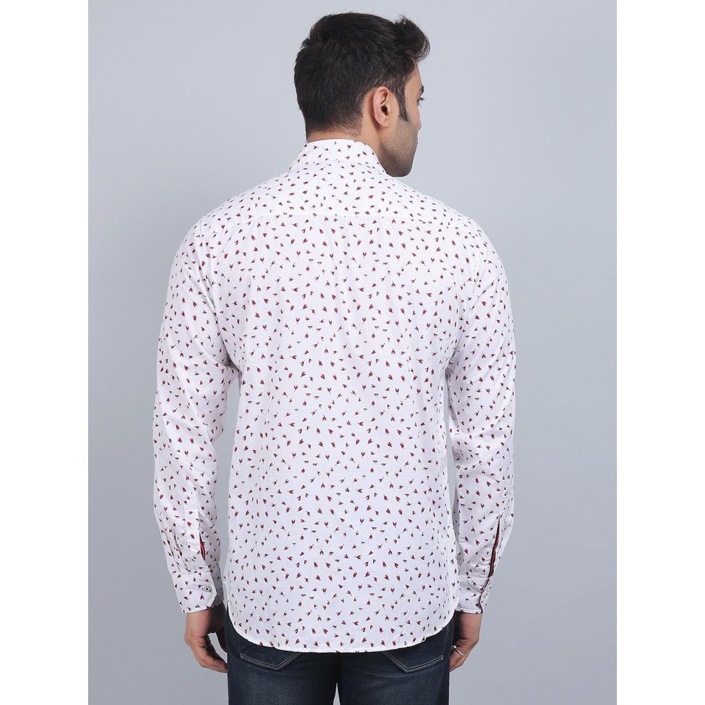 Spring Soul White Cotton Printed Full Sleeves Shirt