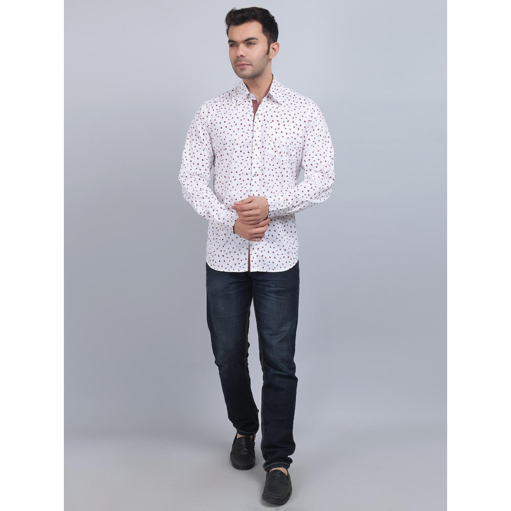 Spring Soul White Cotton Printed Full Sleeves Shirt