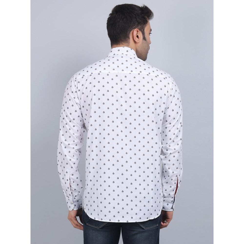 Spring Soul White Cotton Printed Full Sleeves Shirt