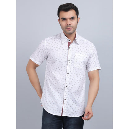 Spring Soul White Cotton Printed Half Sleeves Shirt
