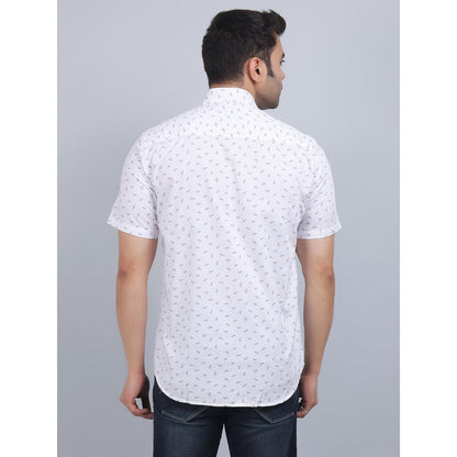 Spring Soul White Cotton Printed Half Sleeves Shirt