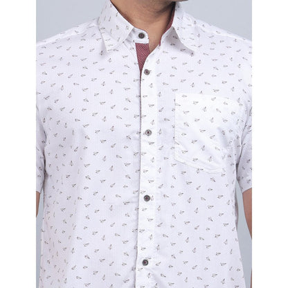 Spring Soul White Cotton Printed Half Sleeves Shirt