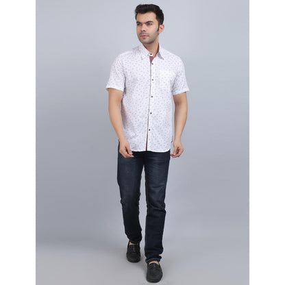 Spring Soul White Cotton Printed Half Sleeves Shirt