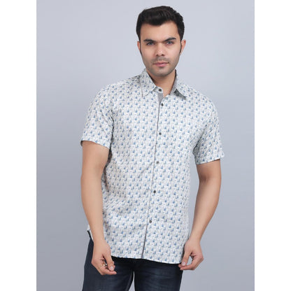 Spring Soul White Cotton Printed Half Sleeves Shirt
