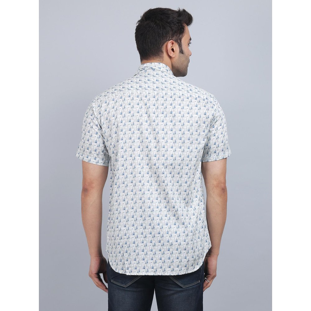Spring Soul White Cotton Printed Half Sleeves Shirt