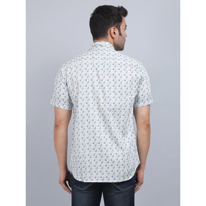 Spring Soul White Cotton Printed Half Sleeves Shirt