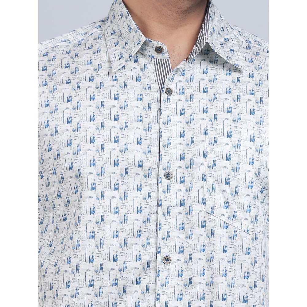 Spring Soul White Cotton Printed Half Sleeves Shirt