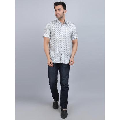 Spring Soul White Cotton Printed Half Sleeves Shirt