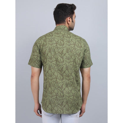 Spring Soul Olive Cotton Printed Half Sleeves Shirt