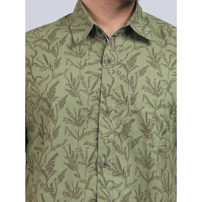 Spring Soul Olive Cotton Printed Half Sleeves Shirt