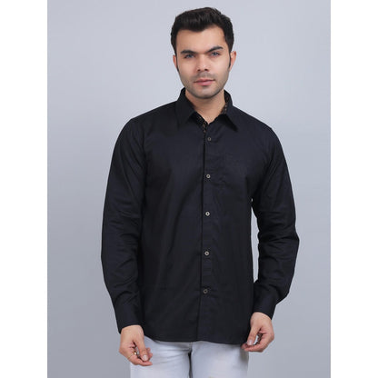 Spring Soul Black Cotton Solid Full Sleeves Shirt