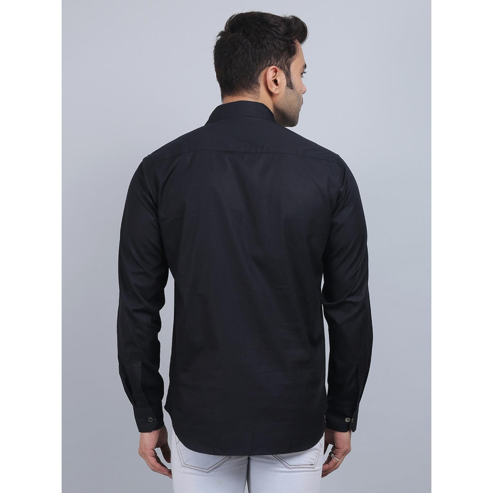 Spring Soul Black Cotton Solid Full Sleeves Shirt