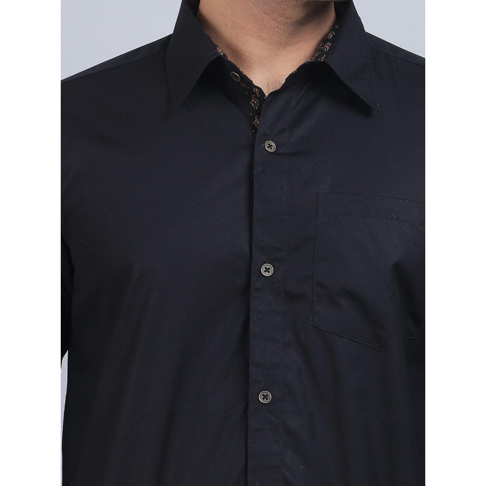 Spring Soul Black Cotton Solid Full Sleeves Shirt