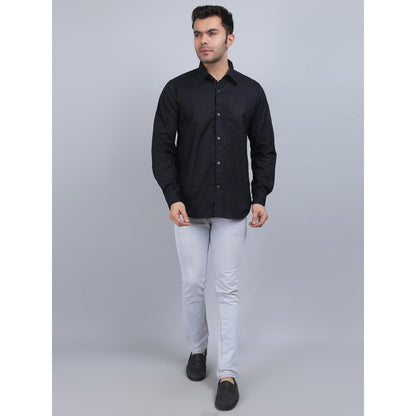 Spring Soul Black Cotton Solid Full Sleeves Shirt