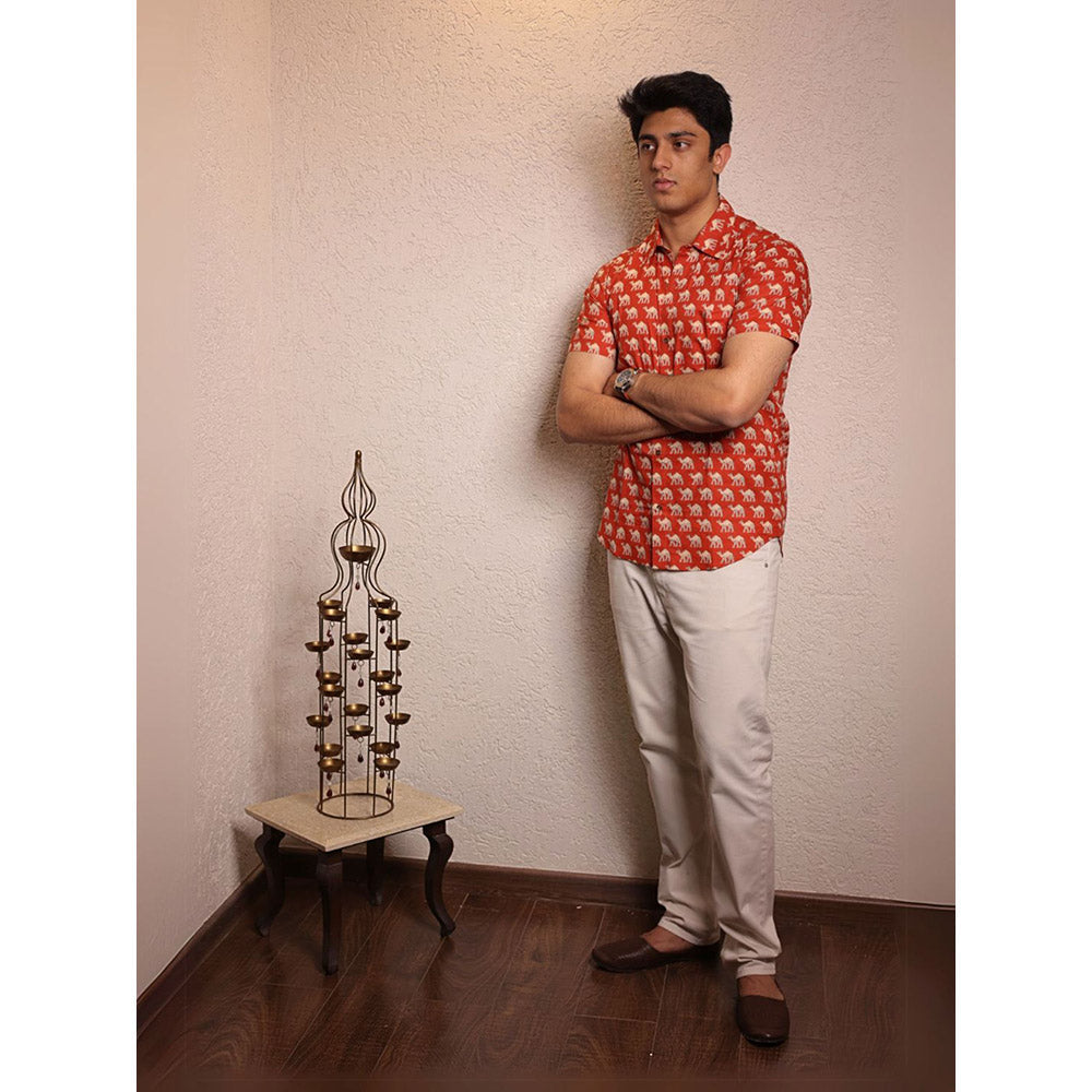 Spring Soul Red Cotton Printed Half Sleeves Shirt