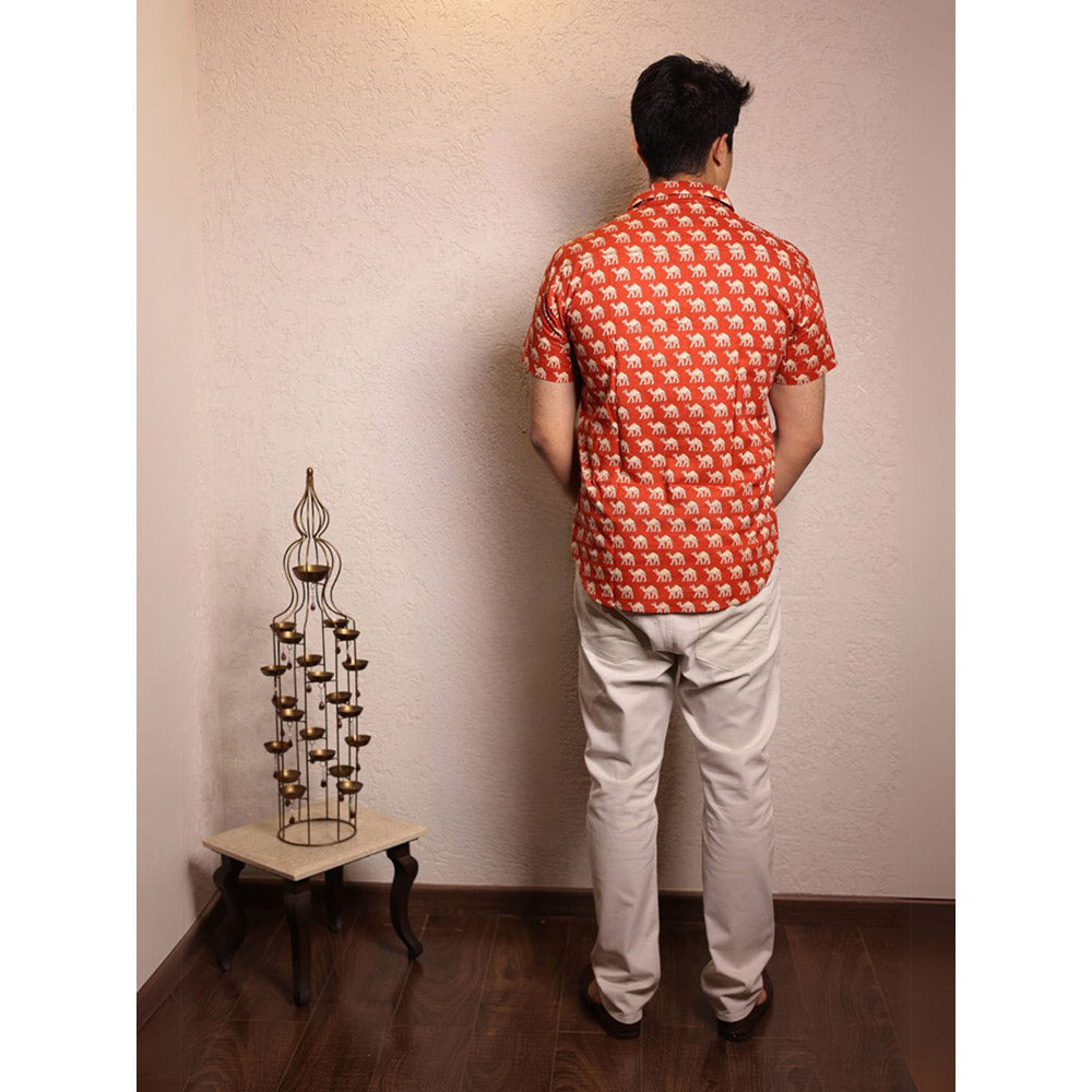 Spring Soul Red Cotton Printed Half Sleeves Shirt